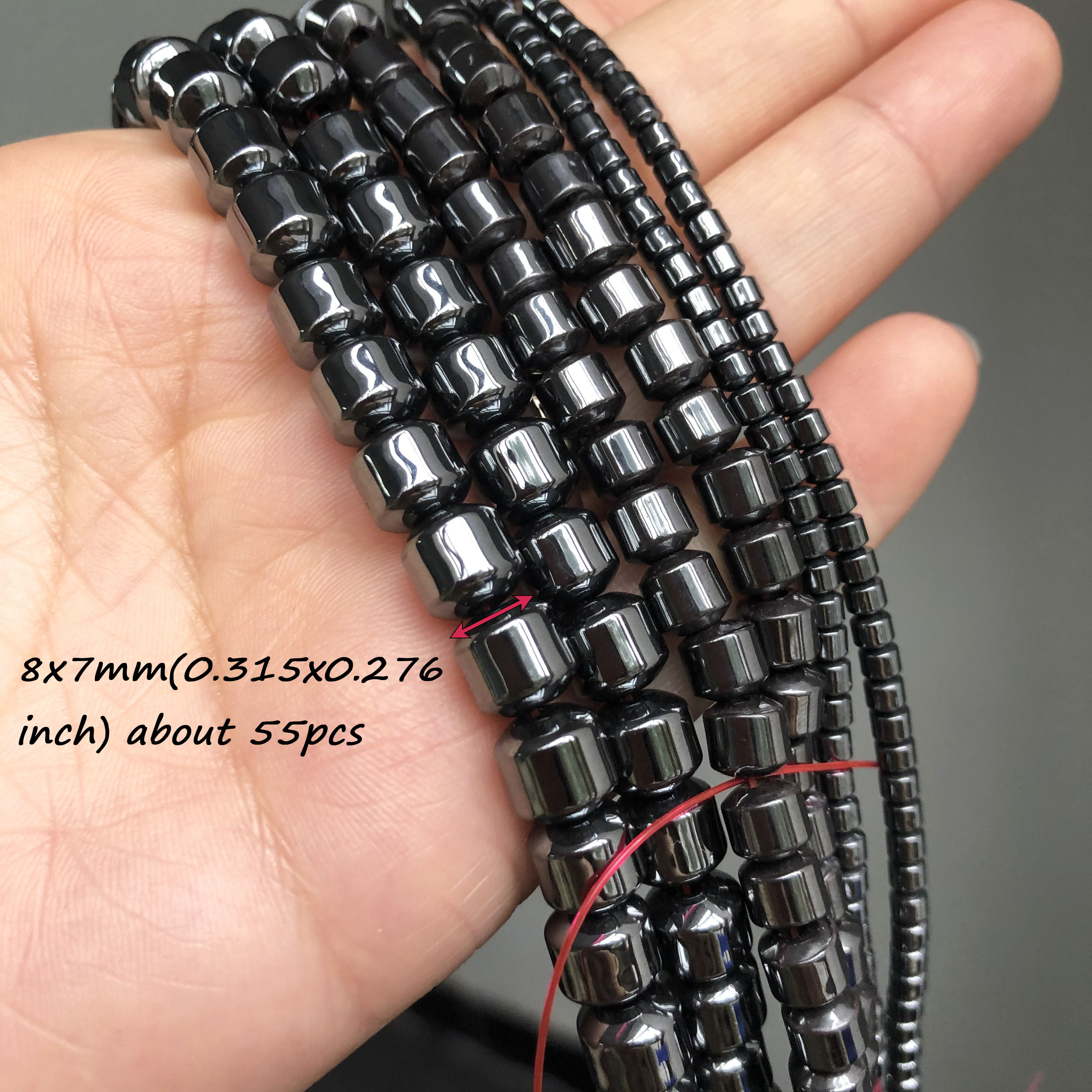 Natural Black Hematite Stone Column Beads Cylinder Loose Spacer Beads For Making Bracelet 15'' 3*3mm/6*5mm/8*7mm