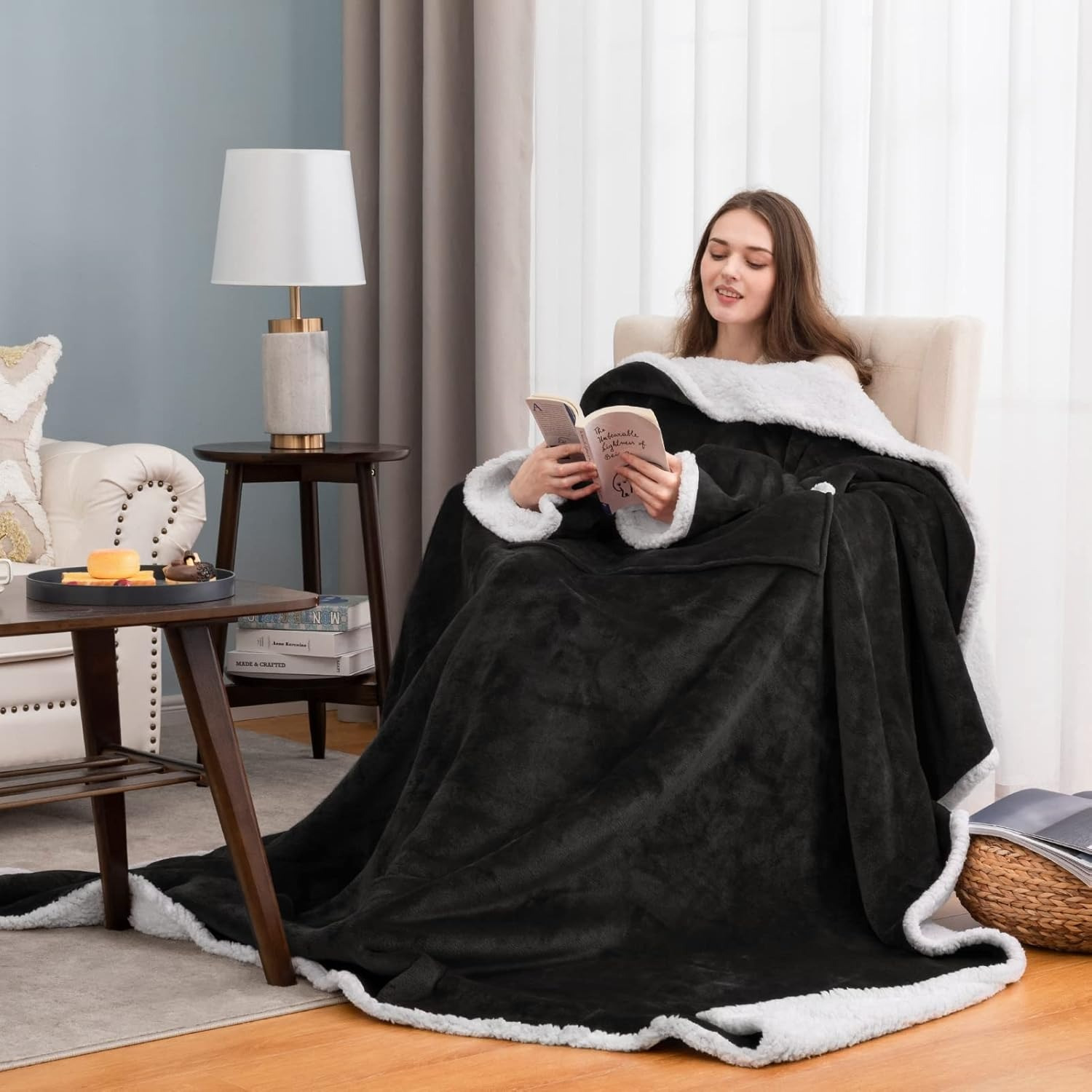 

Cozy Plus Size Sherpa Wool Sleeping Blanket - , Extra Long, Oversized Wearable Blanket With Pockets For Relaxation - Soft, Padded, For Women' Pajamas!