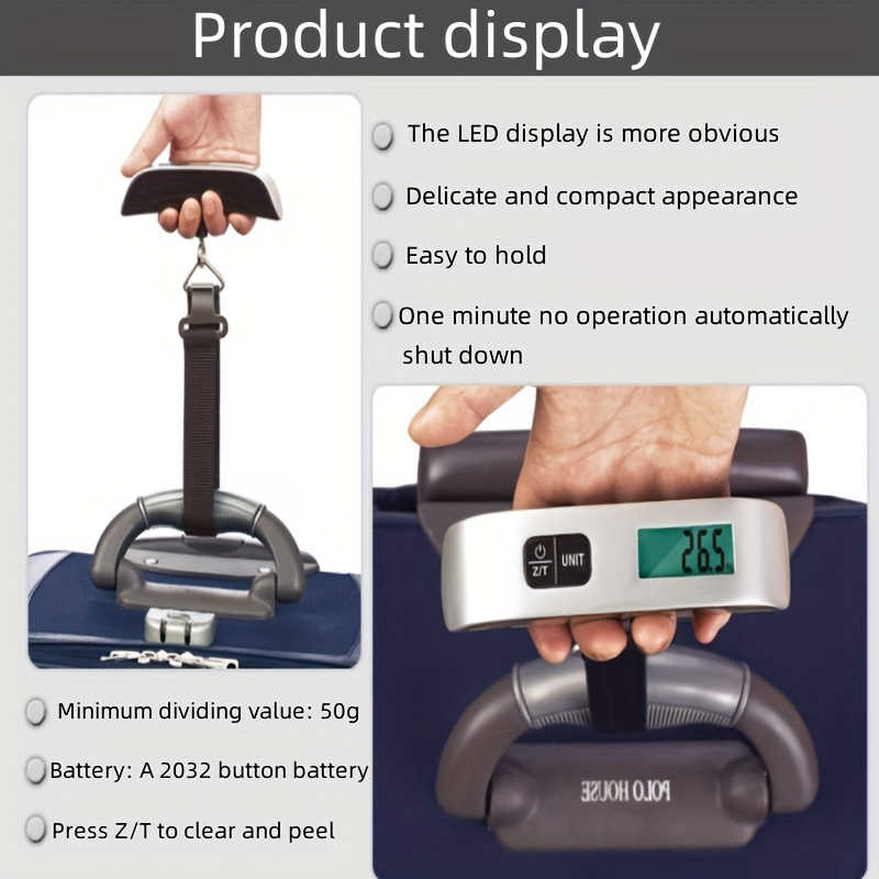 Portable Electronic Luggage Scale, Rechargeable Travel Suitcase Weigher, 36V Max Voltage, Basic Style, Plastic Material, 50kg Capacity, with LED Display and Automatic Shut-Off
