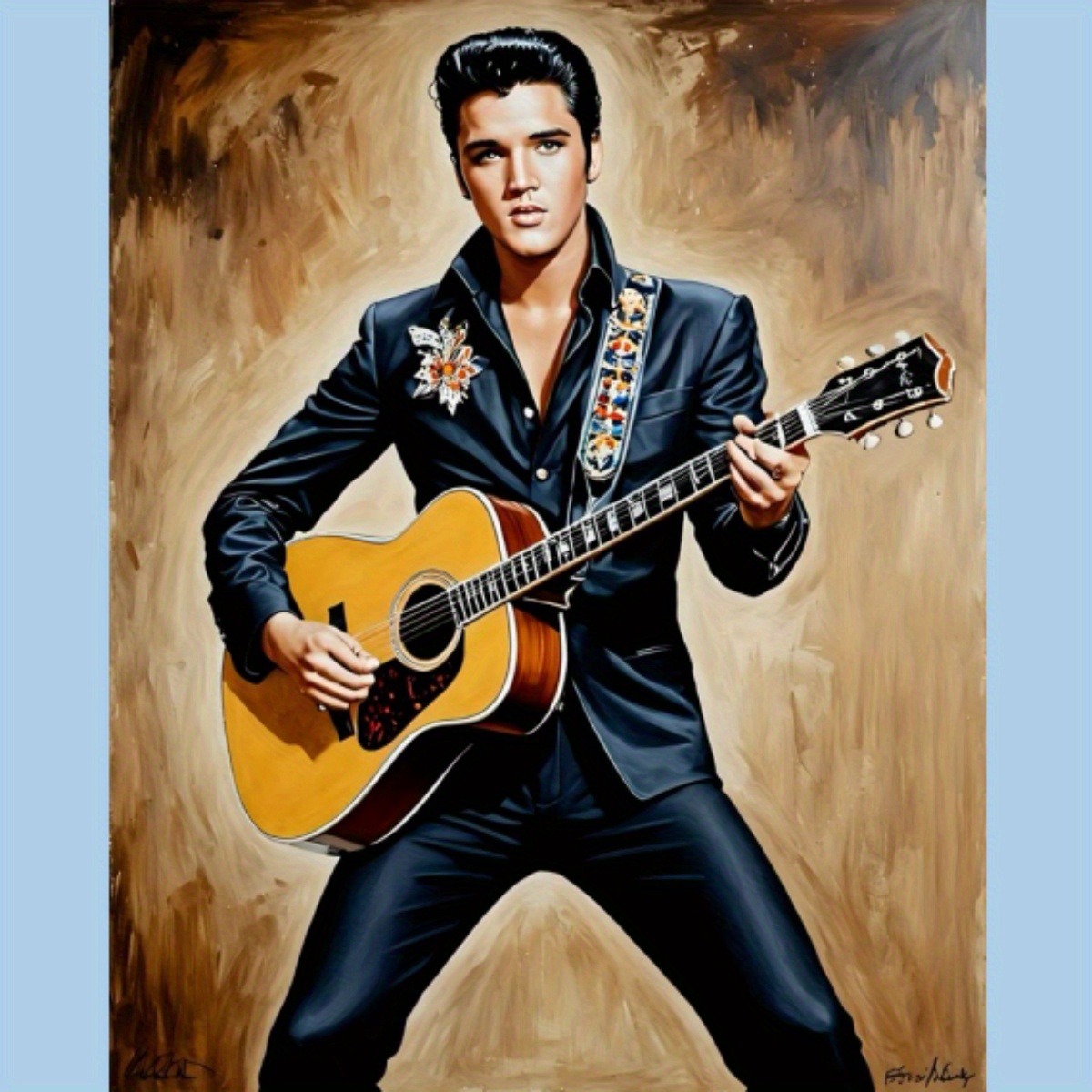 

5d Diamond Painting Kit - Round Diamond Embroidery Canvas Of Musician With Guitar, Wall Art Home Decor, Acrylic Musical Theme Craft, Gift For - 40x50cm Canvas Kit