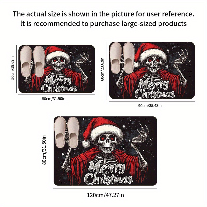 christmas skull doormat machine washable polyester holiday mat with non slip backing low pile machine made fade resistant funny gothic decor for home entrance bedroom living room details 7