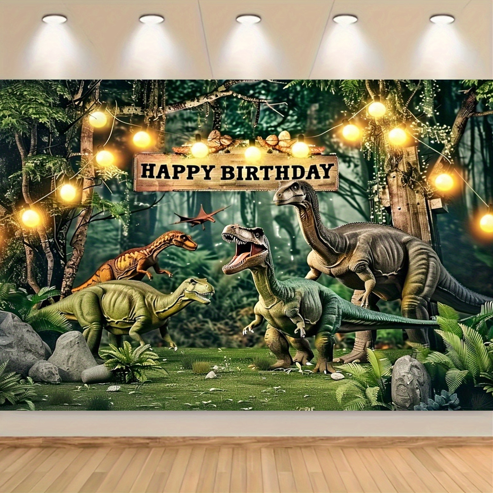 

Dinosaur Birthday Party Backdrop Banner - 1pc Polyester Themed Photography Background, No Electricity Required, Fit For Birthday Celebrations And Photo Booth Decorations