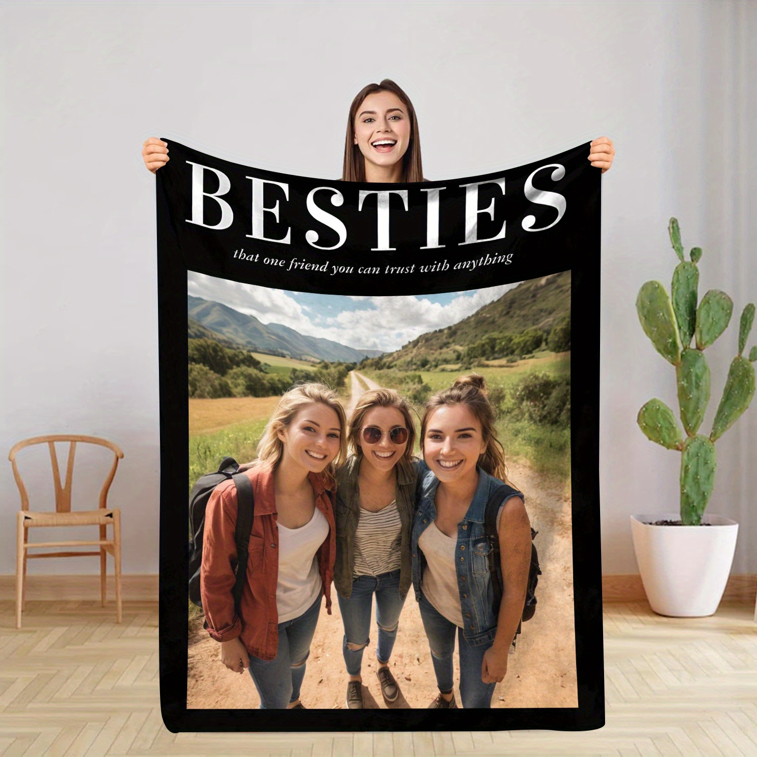 

Custom Photo Blanket Gift For Best Friend, Personalized Soft Fleece Throw, Polyester Flannel, Colors