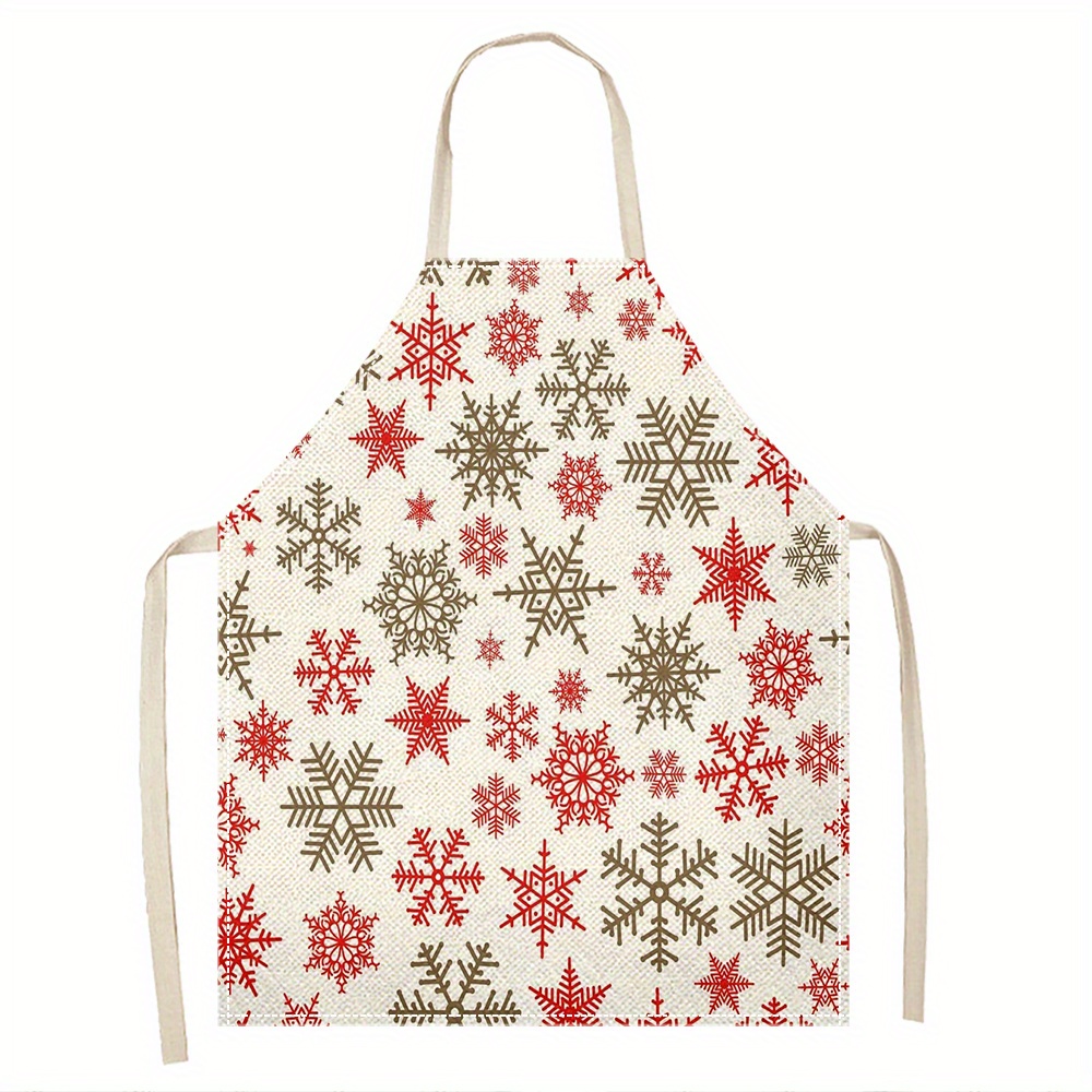 

1pc Linen Christmas Pattern Apron, Unisex Kitchen Apron, Oil & Stain Resistant, & Baking Apron, Woven Fabric, Kitchen Supplies