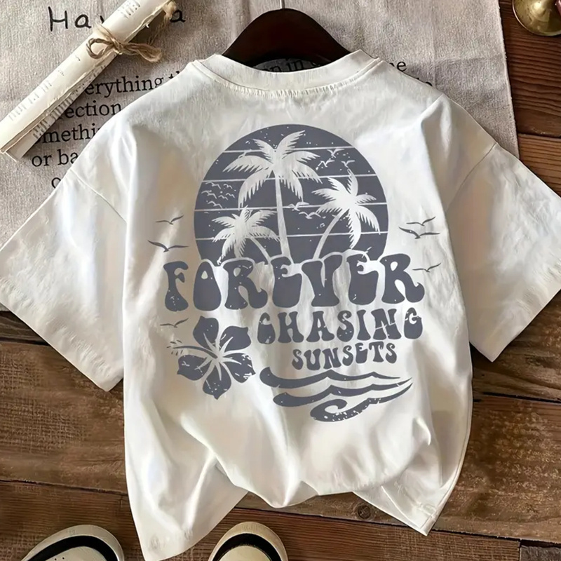 

Beach Vacation 220 Grams Of Cotton, Soft And Casual Printed T-shirt, Casual Short Sleeved T-shirt - Comfortable And Summer Women's T-shirt