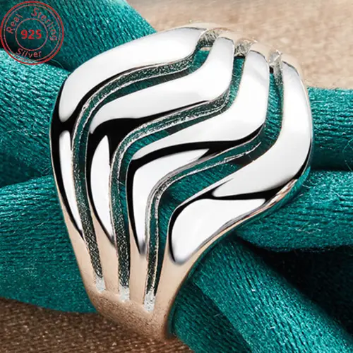925 sterling silvery water ripple ring hypoallergenic stylish and elegant design suitable for and parties birthday thanksgiving gift