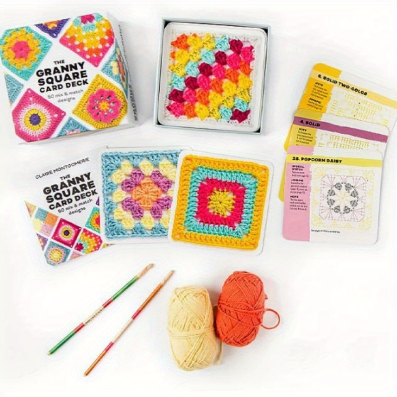 

Yarn Crochet Kit For Beginners With Manual, Granny Square Patterns Deck, Craft Material, Color