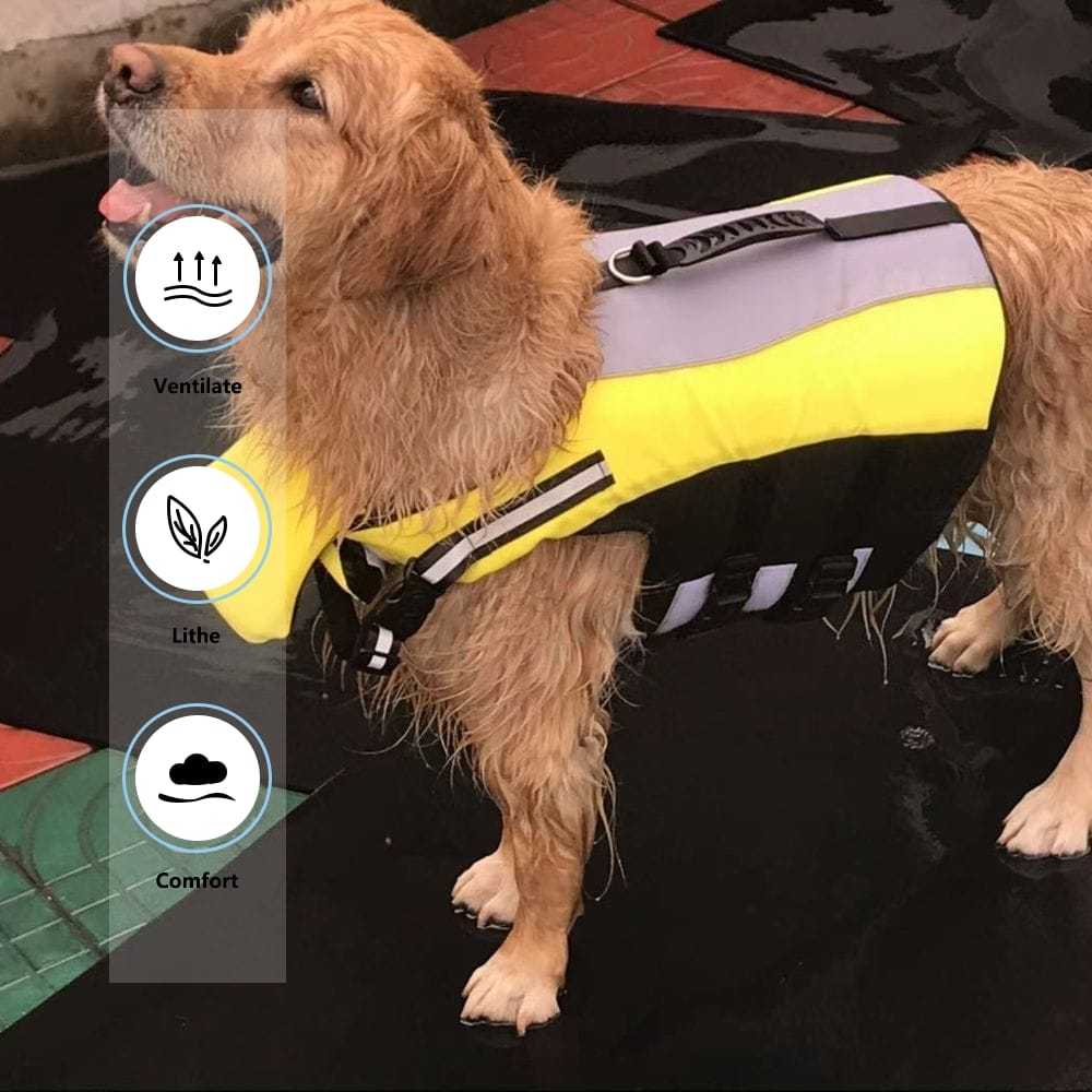 TEMU Adjustable Pet Life Vest â Comfortable Dog Life Jacket With Superior & Ventilation - Durable Knit Fabric, Hook & Loop Closure, Reinforced Handl