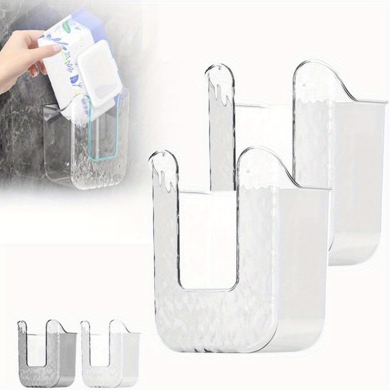 

2-pack Kitchen Wet Wipes Dispenser: Wall-mounted Bathroom Tissue Holder, Reusable And Transparent, Suitable For Room Types