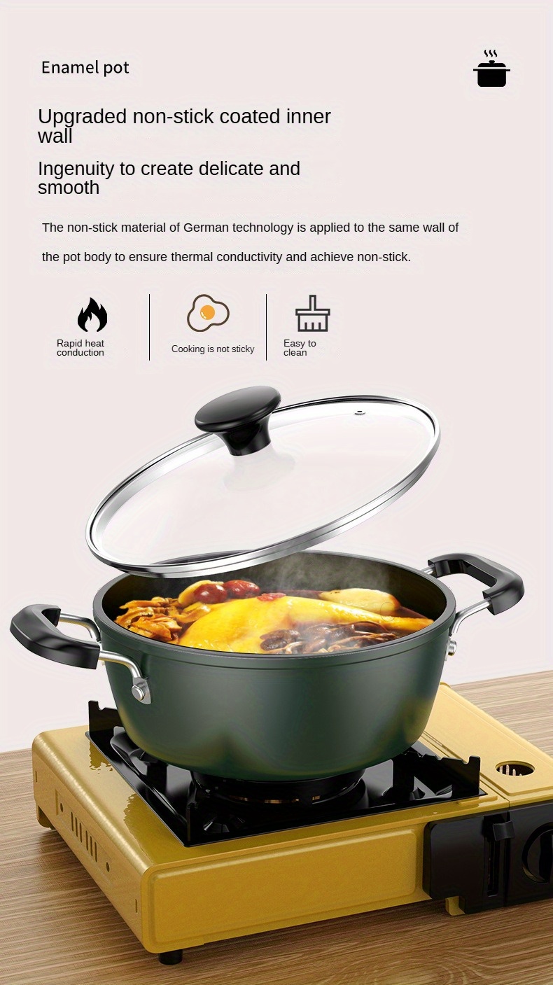 cast iron enamel braiser with lid 4l large capacity heat   non stick soup pot thick walled cooking pot for home kitchen stew noodle cooking details 1