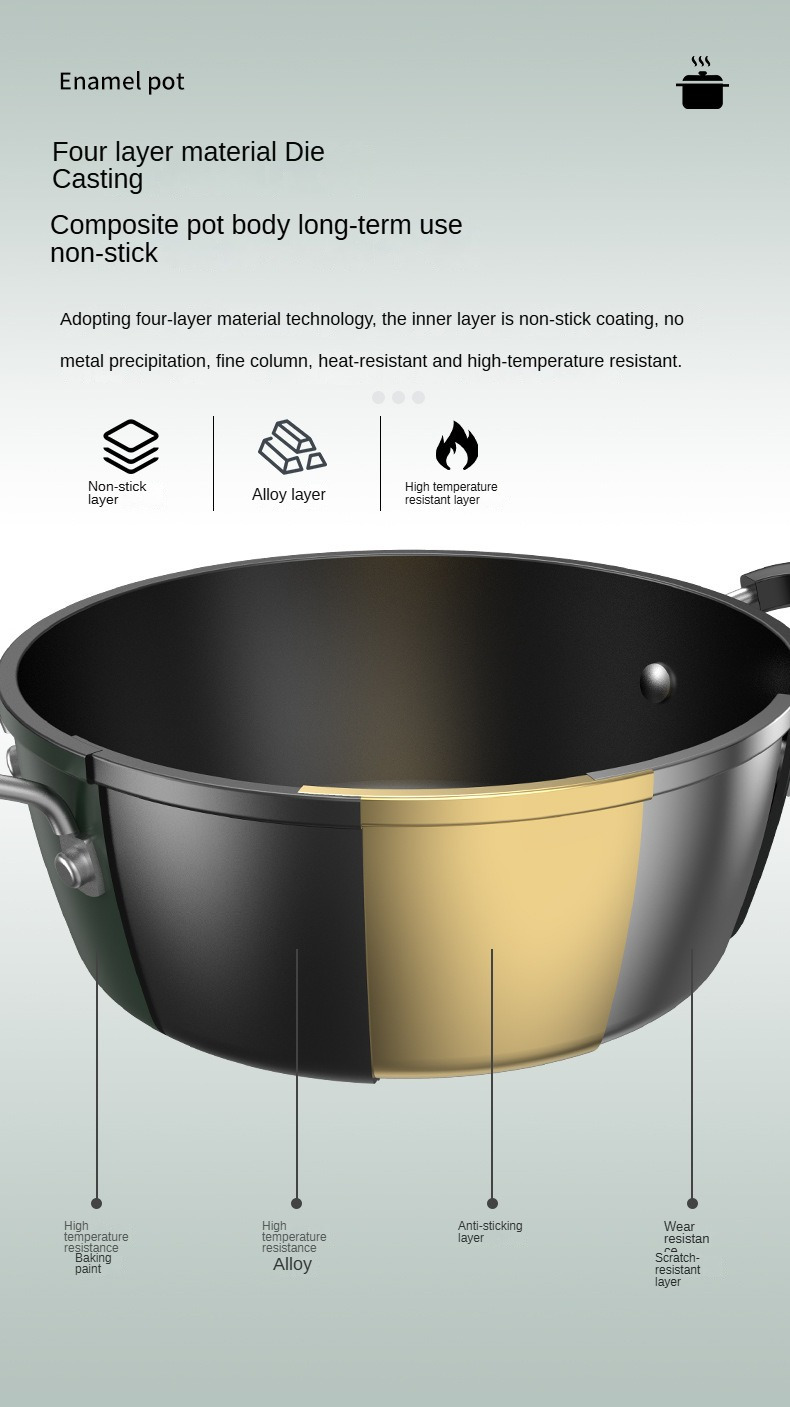 cast iron enamel braiser with lid 4l large capacity heat   non stick soup pot thick walled cooking pot for home kitchen stew noodle cooking details 2