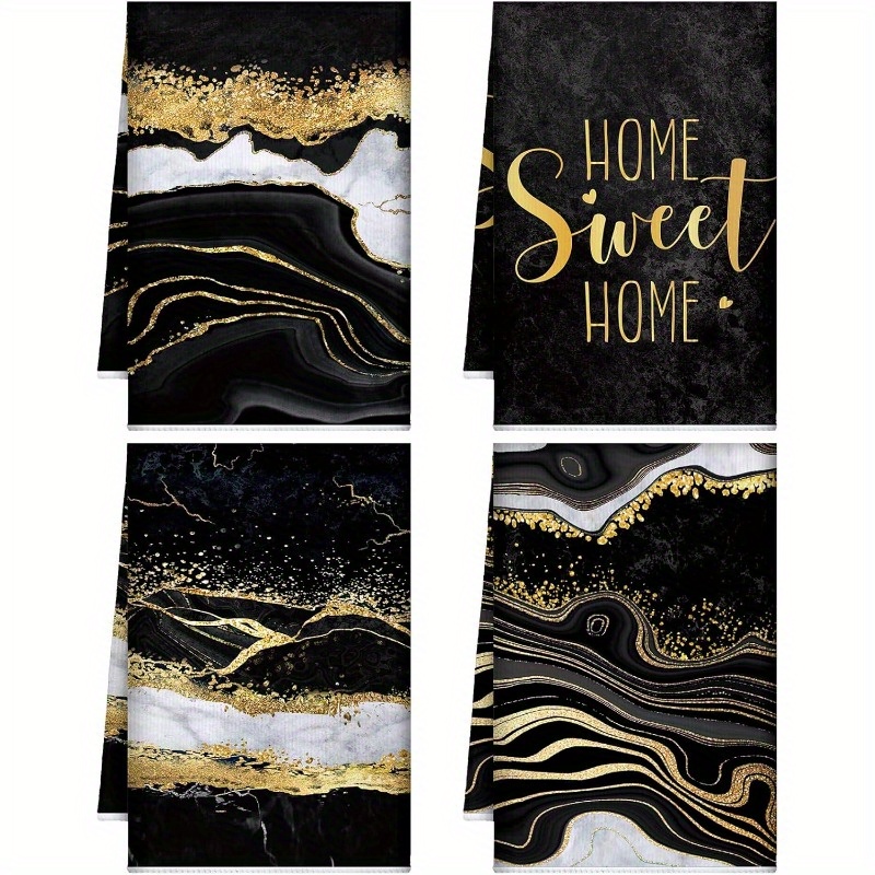 

4-piece Marble Pattern Dish Towels Set - Contemporary Polyester Kitchen Towels, Woven Fantasy Theme, Super Soft, Machine Washable Oblong Dish Cloths 18x26 Inches