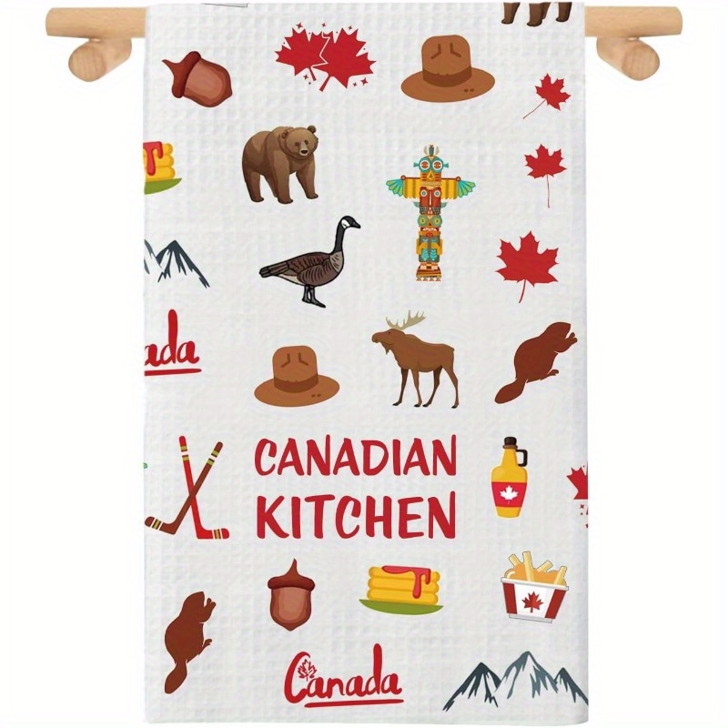 

Canadian-themed Kitchen Towels, Set Of 1, Super Soft Polyester, Machine Washable, Woven Cartoon Style Dish Cloths, Modern Oblong Tea Towels With Cultural Icons, Ideal Housewarming Gift, 18x26 Inches