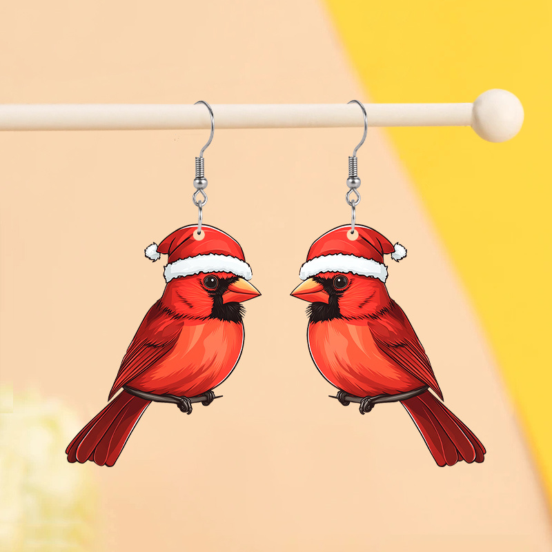 

Christmas Bird Acrylic Drop & Dangle Earrings - Stainless Steel Hooks, Party Jewelry For Women Girls, Classic Y2k Style, Non-feather Celebratory Accessories