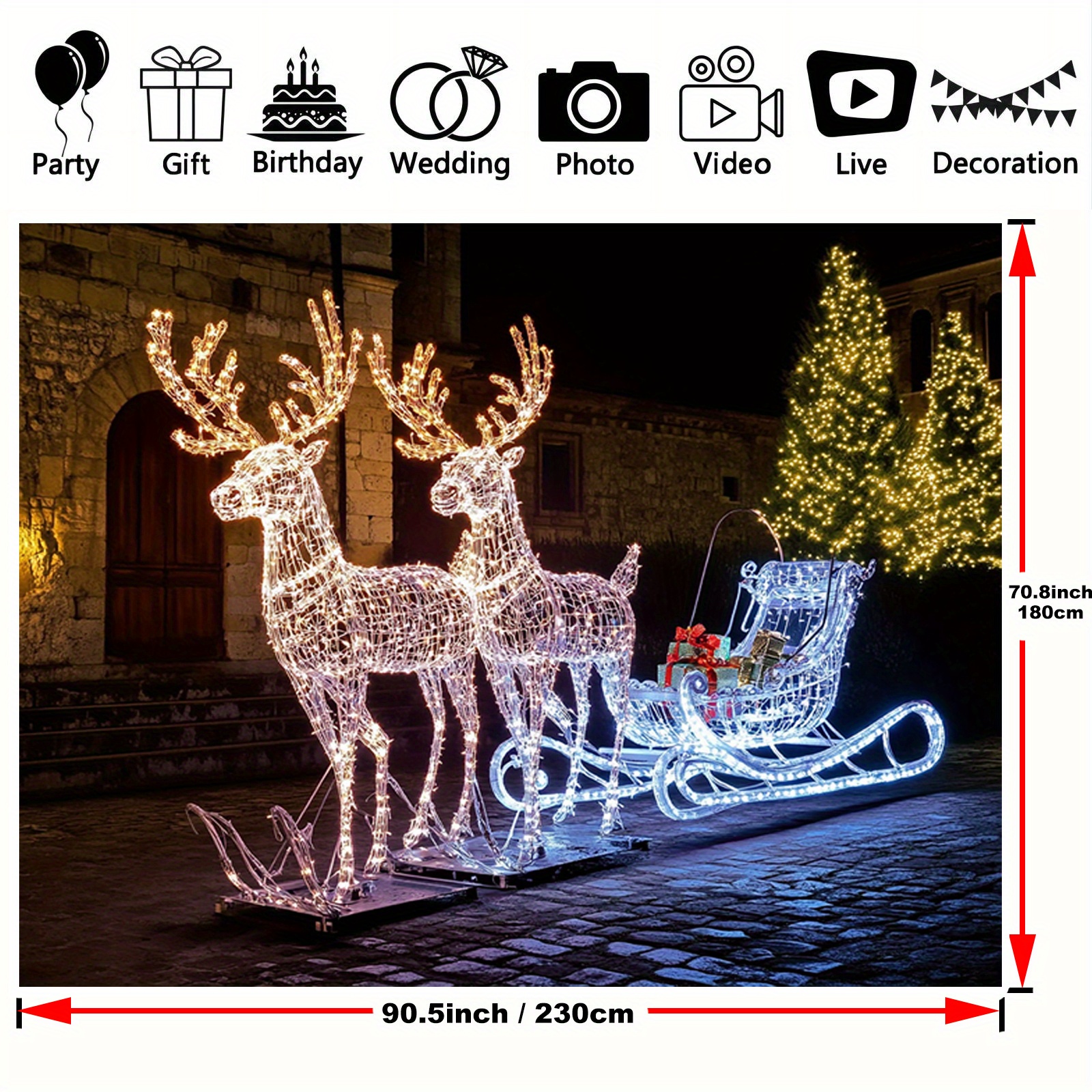 TEMU Winter & Christmas Sleigh Scene Backdrop - Design, Polyester, Home Decor, Weddings, Birthdays, And Holiday Parties