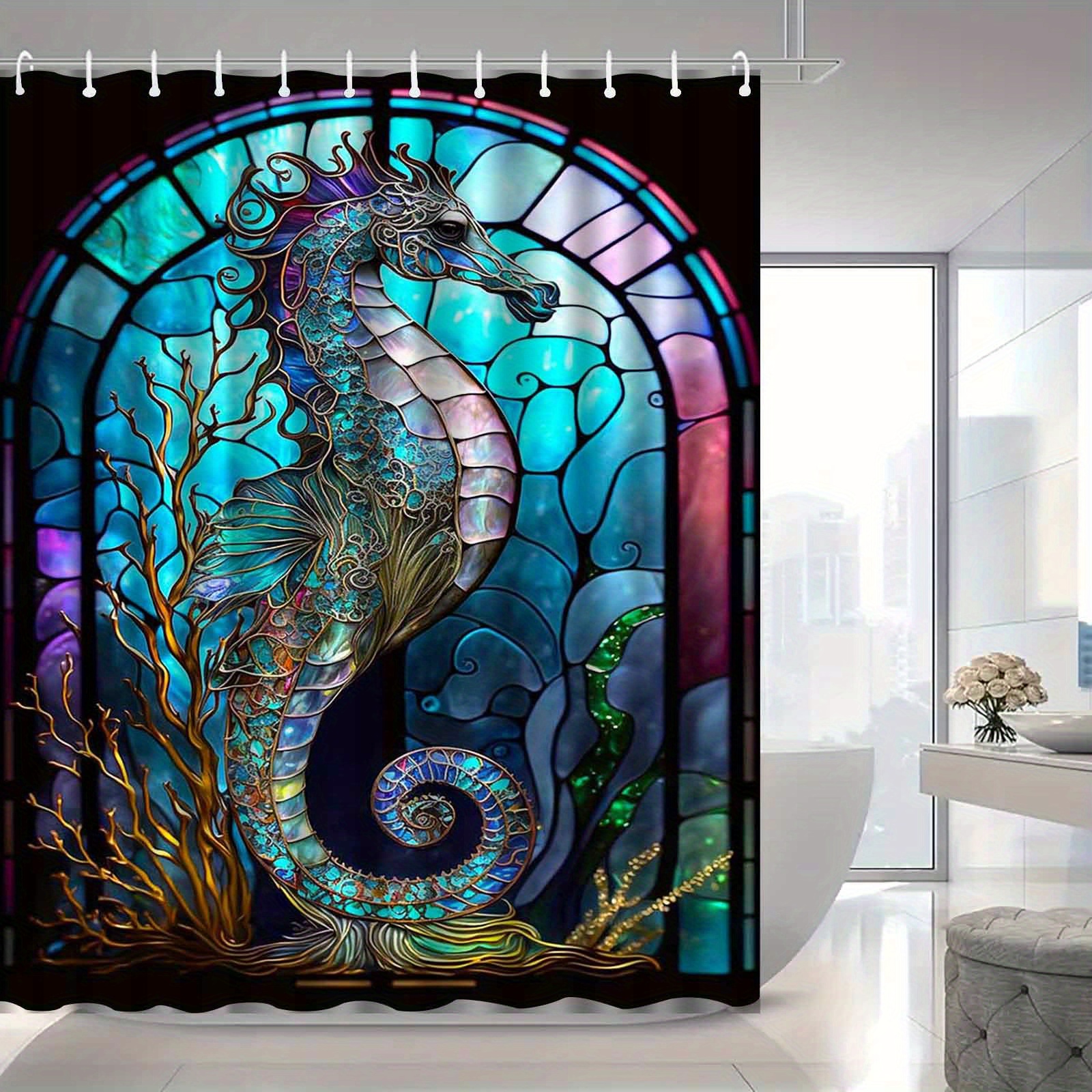 TEMU Jit1pcs Creative Horse Ocean Animal Shower Curtain, High End Elegant Bathroom Curtain, Bathroom Decoration Pattern