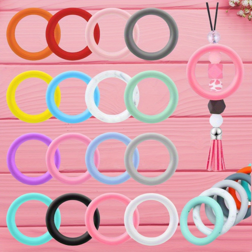 

Silicone Bead Rings With 2-hole Silicone Beads, Used For Diy Keychains, Car Accessories, Hanging Decorations, 16 Silicone Bead O-rings With 65mm Silicone Bead Rings