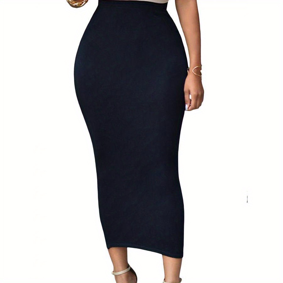 

Women Slim Fit Pencil Skirt Fashion Solid Color Elasticated Waist Band Long Skirts