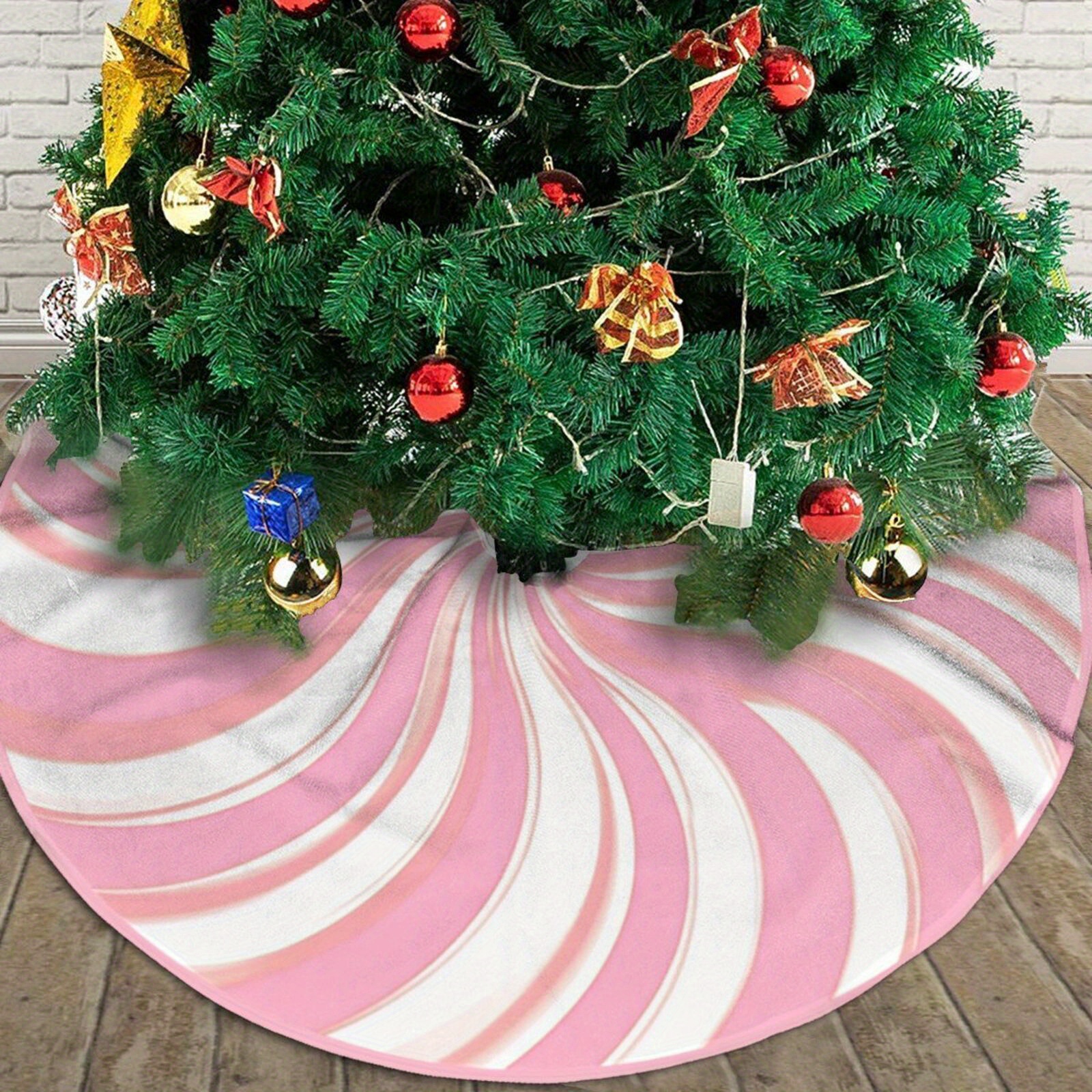 

Farmhouse Style Christmas Tree Skirt - Peppermint Lollipop Design, Soft Polyester, Rustic Holiday Decor For Christmas And New Year Party