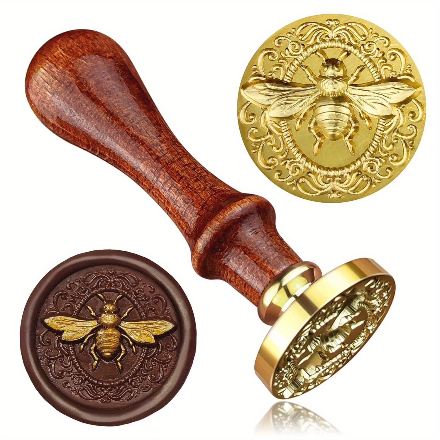 

1pc 3d Seal Stamp With Brass Head And Wooden Handle - Engraved Sealing Stamp For Invitations, Diy Crafts, Decorative