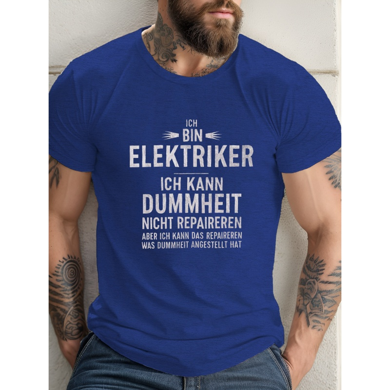 

I Electrician Print Summer Men' Short-sleeve Tees, Breathable Casual Commuting Training Fitness T-shirt For Man