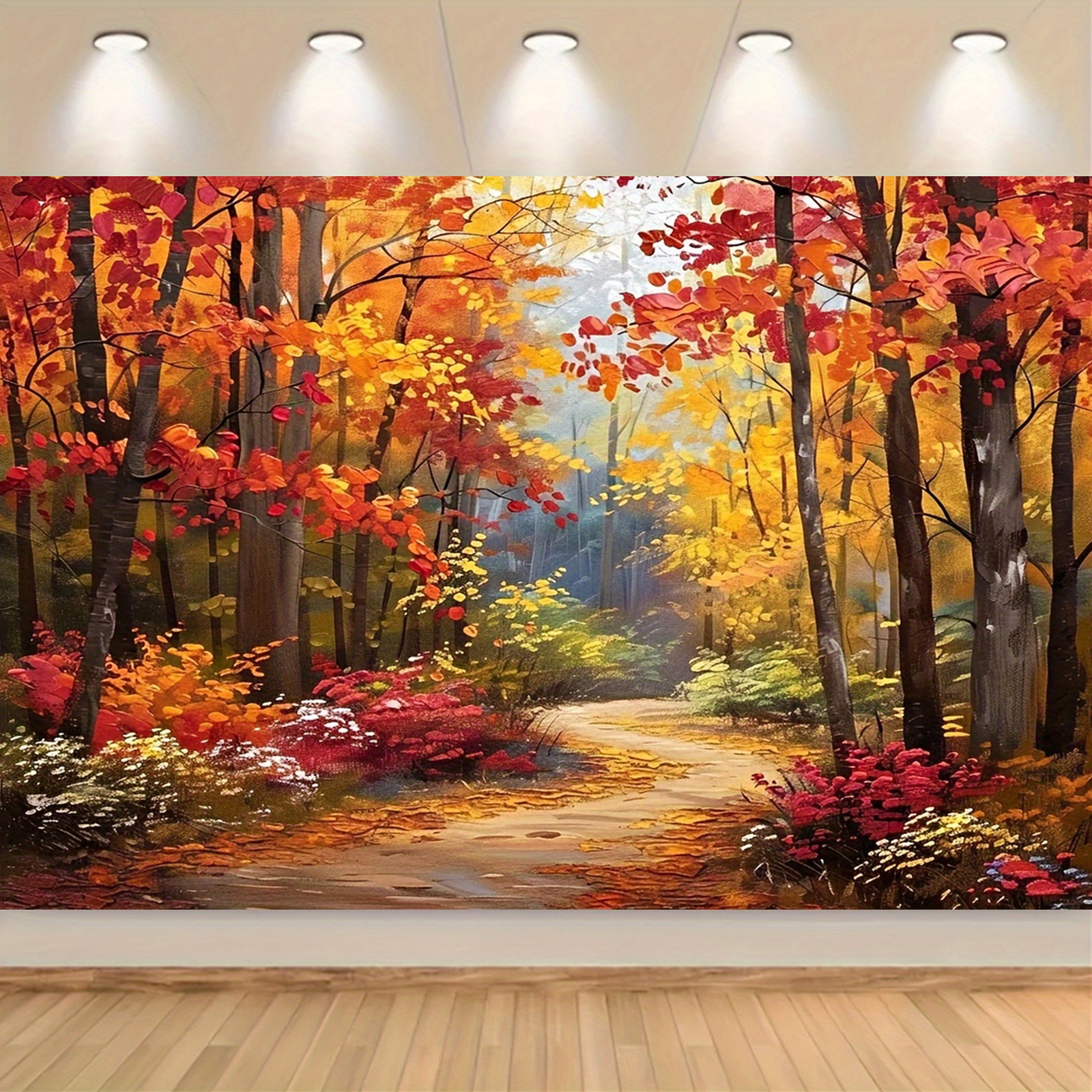 

1pc Polyester Autumn Path Backdrop, Scenery Photography Background, Fit Tailgating Decor, No Electricity Needed