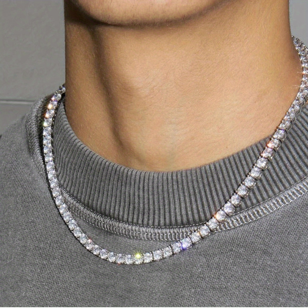TEMU Hip Hop Tennis Chain Necklace Party Jewelry For Men And Women