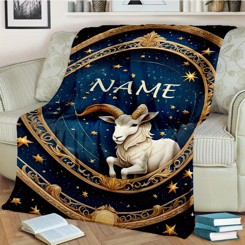 

Personalized Vintage Goat Flannel Throw Blanket With Custom Name - Soft Polyester Knitting, Digital Printing, 200-250gsm, For All , Ideal For Bed, Sofa, Travel, And Gifts