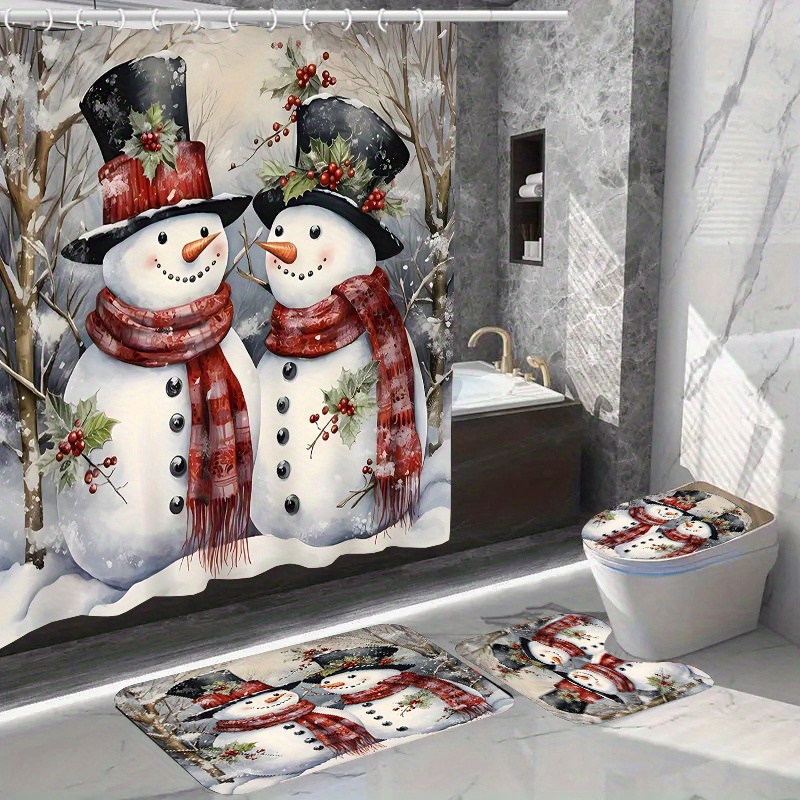 

Christmas Bathroom Decor Set Polyester Bath , Snowman , Includes 12 , , And Rug Carpet – , - Bathroom Accessories (1pc/4pcs)