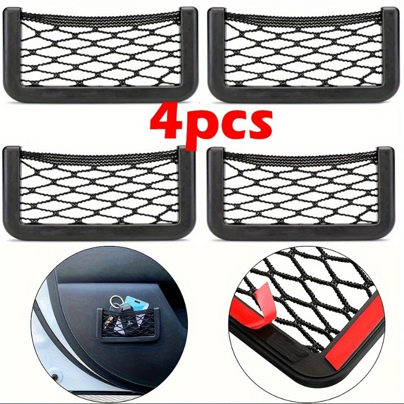 

4pcs Car Mesh Storage Bags - 20x8cm Organizer For Interior Accessories & Mobile Phone Holder, Mesh Bag, Car Interior, Storage Net, Mobile Phone Holder