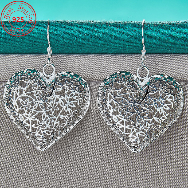 TEMU A Pair Of S925 Sterling Silver Hollowed Out Heart Pattern Earrings - Low Allergy - Elegant Style Jewelry - Ladies
