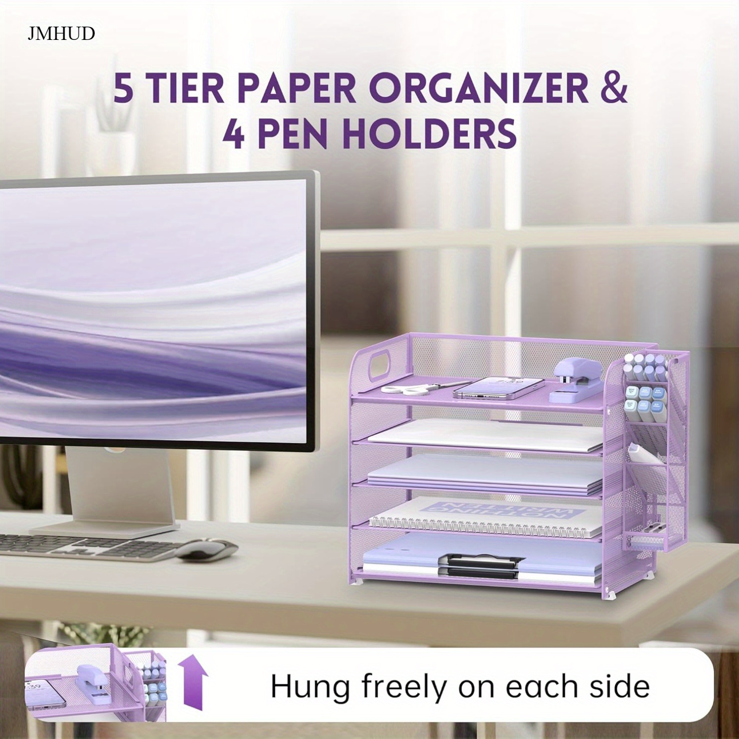 

Jmhud 5-tier Desk Organizer With Handles And Removable Pen Holder, Mesh Storage Cabinet For Office Supplies, Books, Letters, Documents