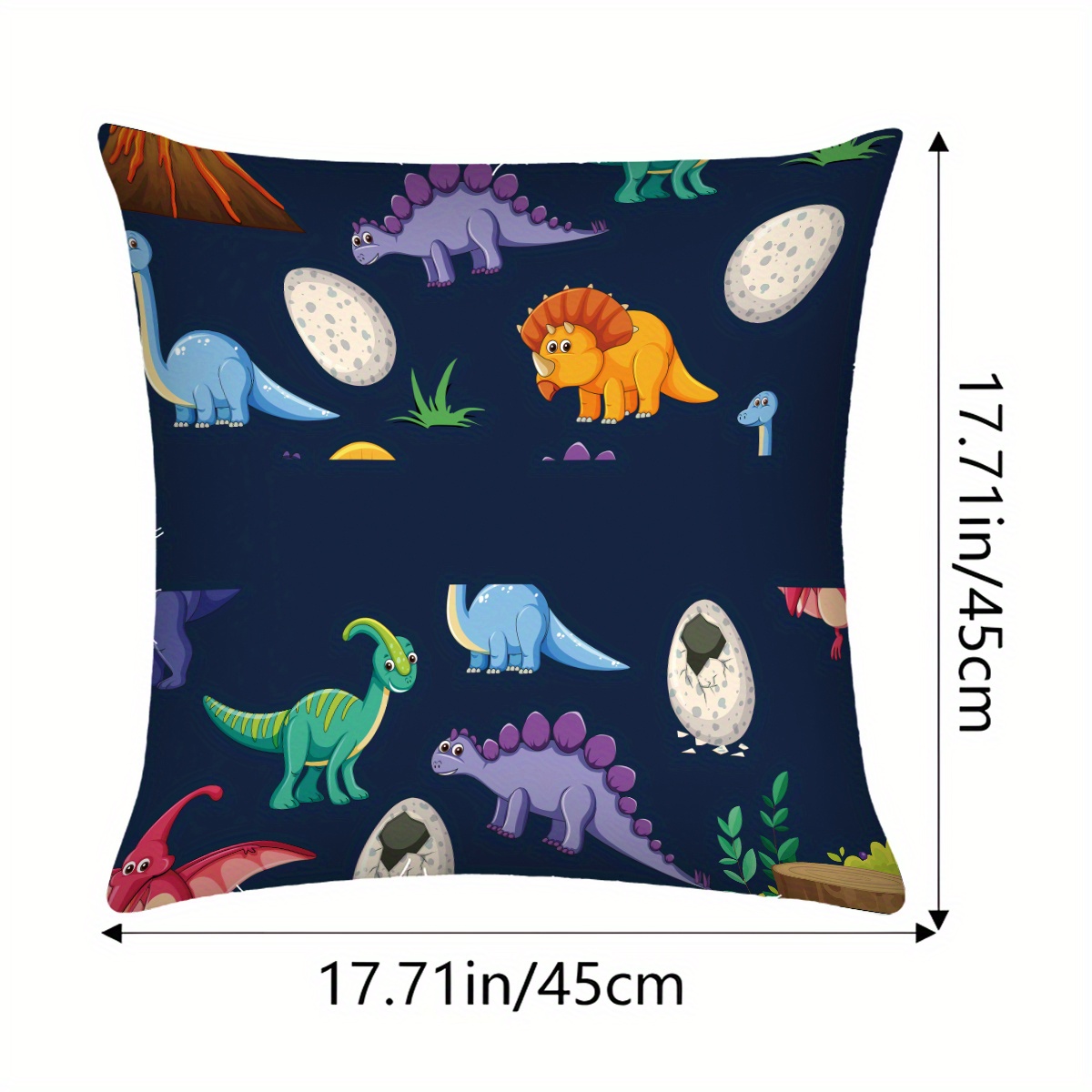 TEMU 1pc Customizable Dinosaur & Volcano Print Throw Pillow Cover, Personalized Name Text, Machine Washable, Zipper Closure, Polyester, Contemporary