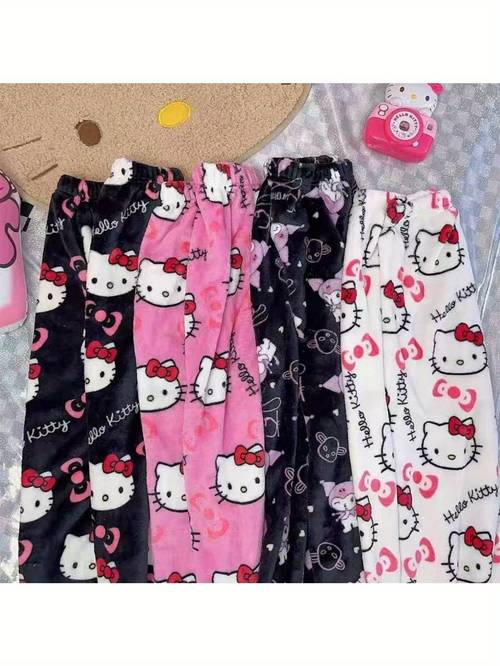 y2k kawaii anime flannel pajamas womens warm cartoon pants autumn trousers