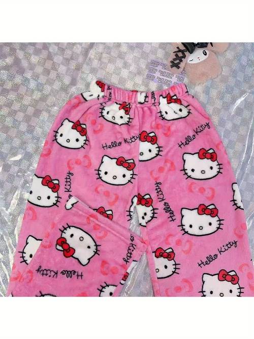 y2k kawaii anime flannel pajamas womens warm cartoon pants autumn trousers