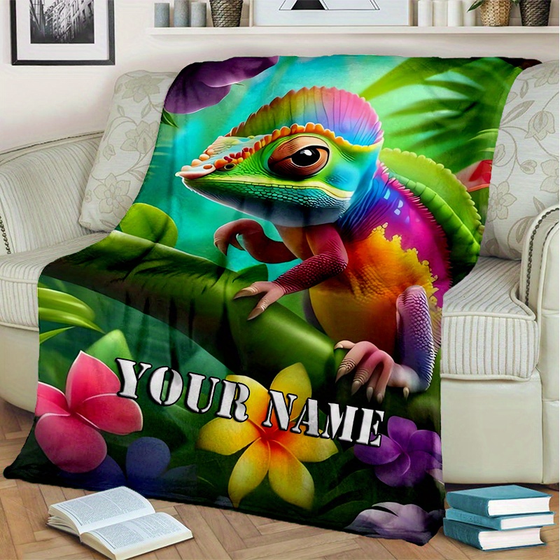 

Personalized Chameleon Flannel Throw Blanket - , Custom Name Option, Couch, Bed, Travel - Unique Gift Idea