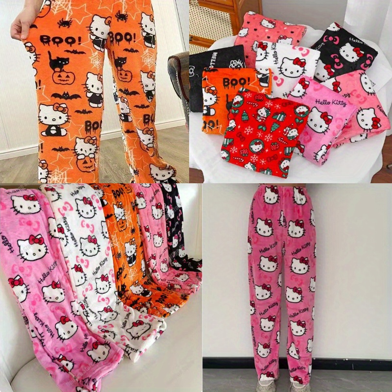 

Sanrio Hello Kitty Y2k Kawaii Anime Flannel Pajamas Women's Warm Cartoon Pants Autumn Trousers