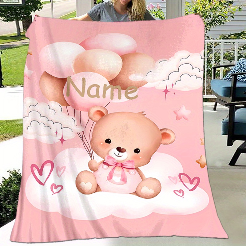 

Personalized Bear Flannel Blanket - Customizable Name, , , , For Bed, Sofa, All - For Christmas,