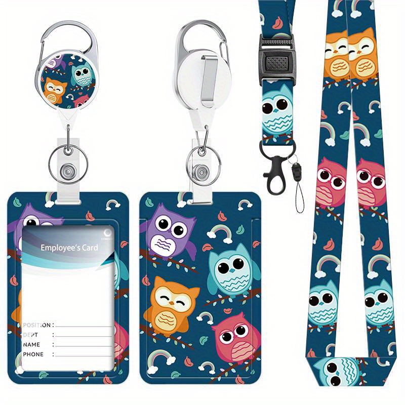 TEMU Creative Cartoon Owl Document Holder With Lanyard Retractable Badge, Card Name Tag Lanyard Vertical Document Protection Bag Nurse Nurse Doctor
