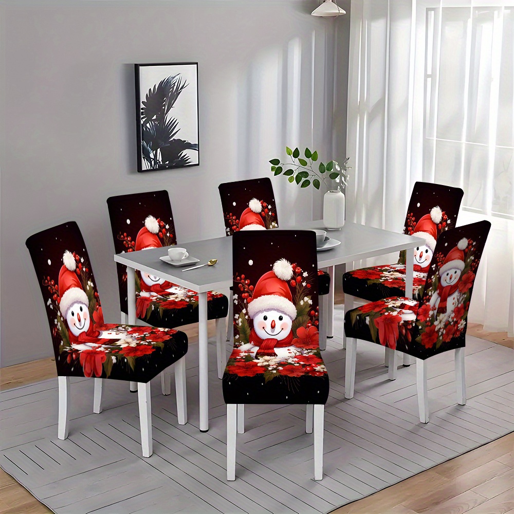 

Christmas Chair Covers Set Of 2/4/6 - Stretchable Dining Chair Slipcovers, Seat Protector For Home, Office, And Banquet Decor - Polyester, Machine Washable, With Seam Closure