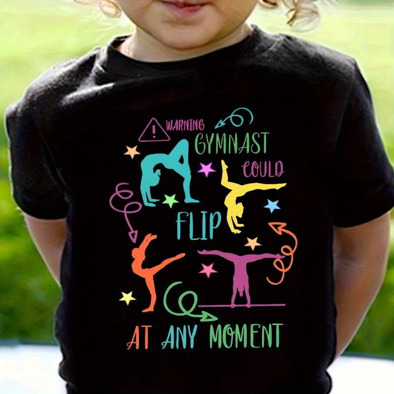 

Flip At Graphic T-shirts For Girl, Soft & Comfy Crew Neck Short Sleeve Tee, Kid's Summer Tops