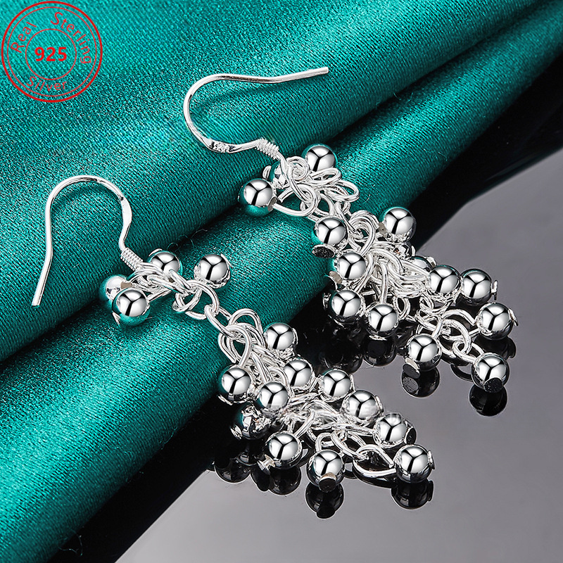 TEMU 1 Pair Of S925 Sterling Silvery Long Earrings - Grape Earrings - Elegant Style Jewelry - Women's Trend Gift