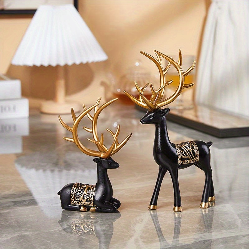 HNsdsvcd Nordischer Elch Harz Sitzend Stehend Hirsch Statuen Rentier Figuren Ornamente Wohnzimmer Schrank Weinschrank Harz Ornamente Statue