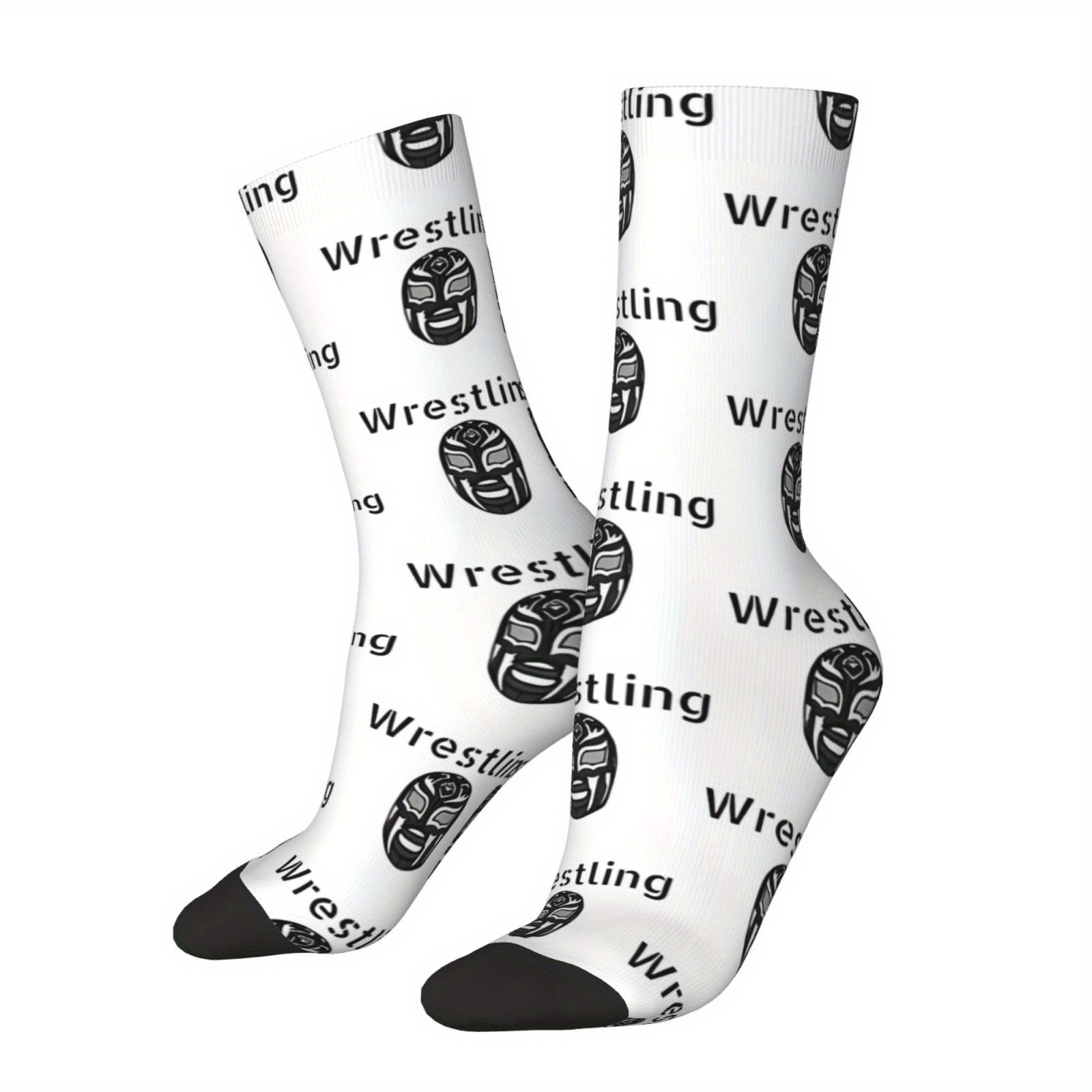 

1 Pair Men's Crew Socks With Unique Wrestling - Hip Hop Vintage Style, Breathable & Comfortable Polyester , Sports & Casual Attire, Great Gift Idea, Socks