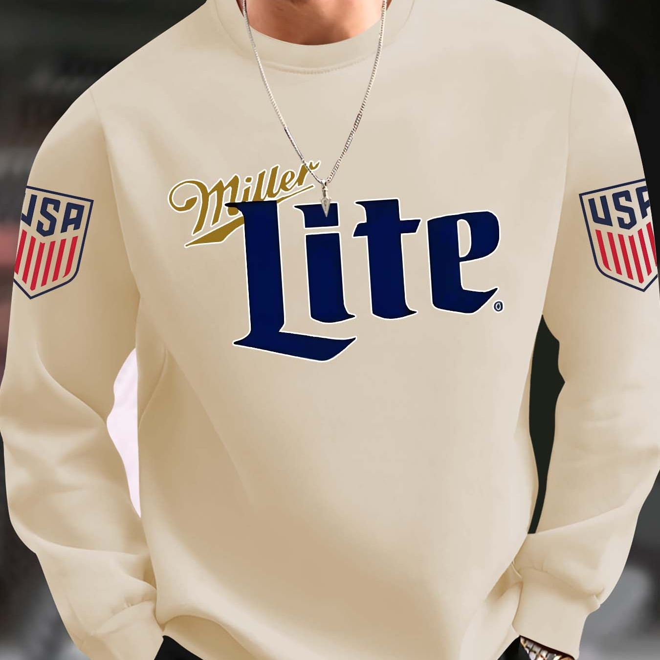 

Graphic Neck Sweatshirt - Casual Polyester Knit Active Pullover For Men With Slight Stretch, Regular Fit Long Sleeve Sportswear