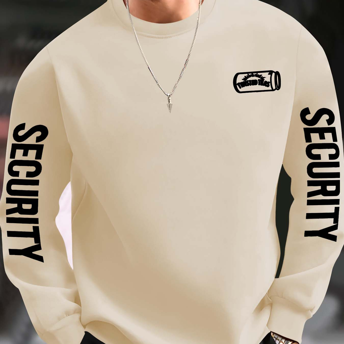 

Men's Casual Security Can Neck Sweatshirt - Long Sleeve Knit Top - Trendy Graphic Design For Wear