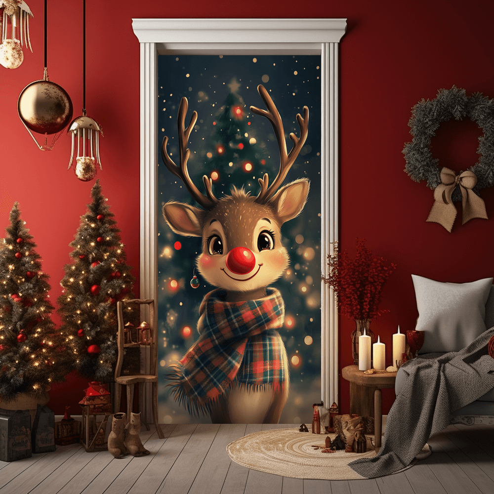 Image of 2d Door Banner, Christmas Reindeer Door Curtain, Holiday Door Cover, Decor Door Flag Banner, Indoor&outdoor Christmas Decor