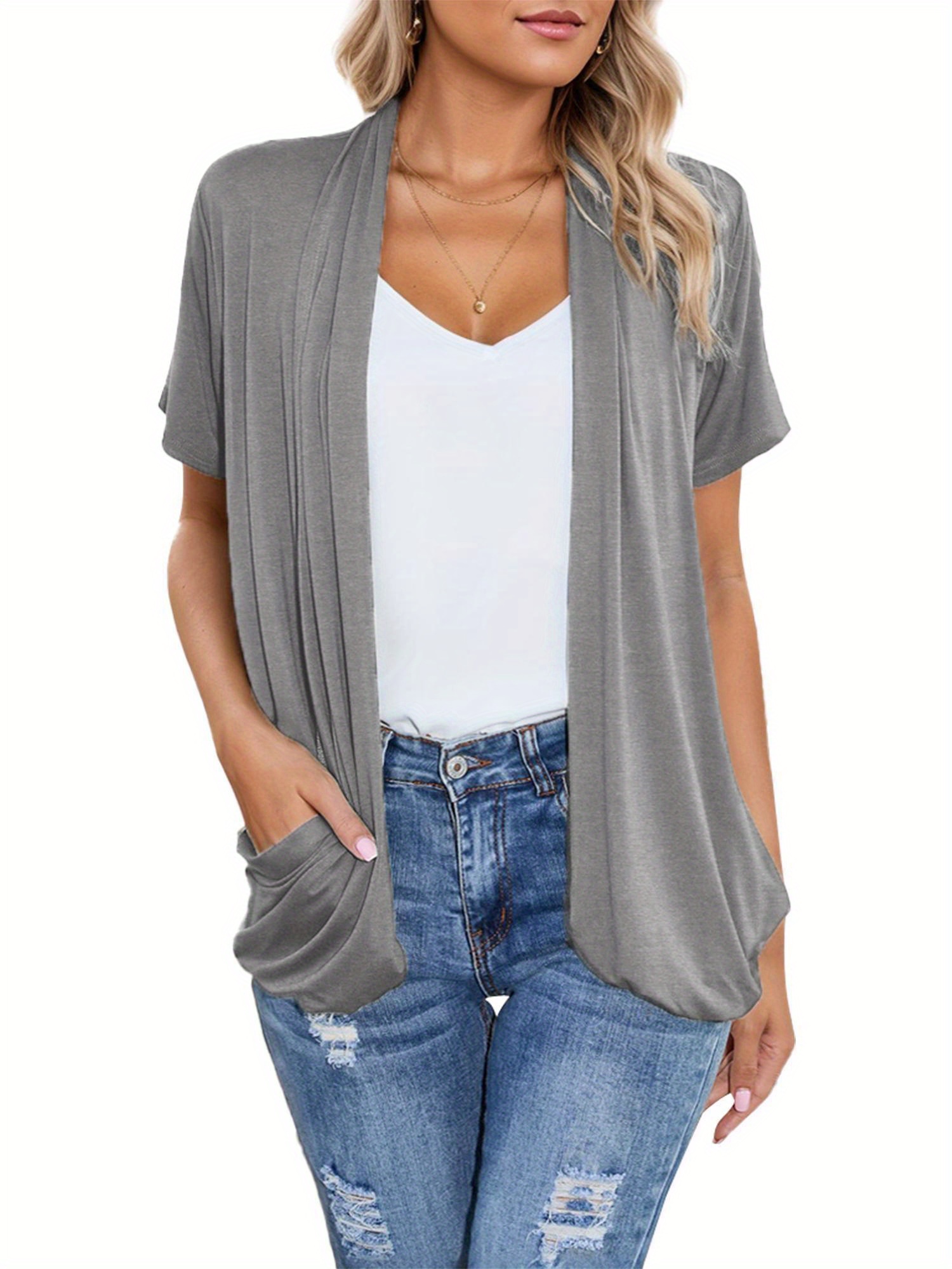 womens short sleeve cropped cardigan sweater open front Temu