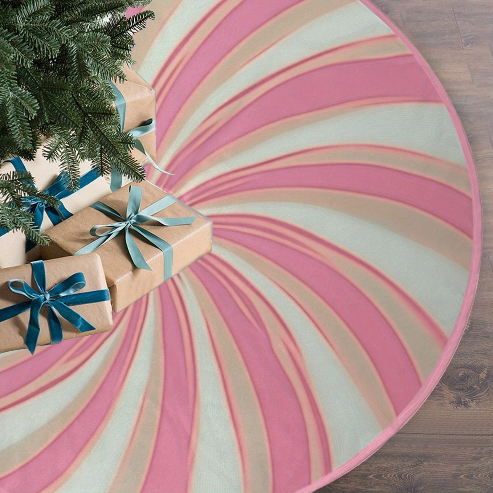 

Round Christmas Tree Skirt - Pink Spiral Theme, Soft Polyester, Hand Wash Only, Country Home Decor For Christmas And New Year Holiday Party - 1pc