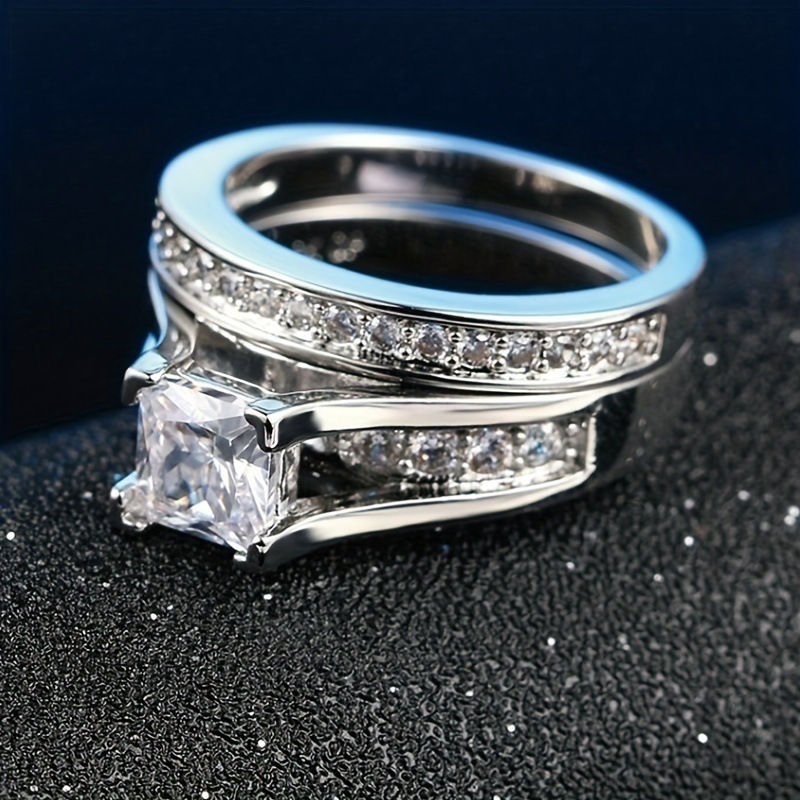 

Princess Square Ring Wedding Engagement Proposal Women's Wedding Ring Gift